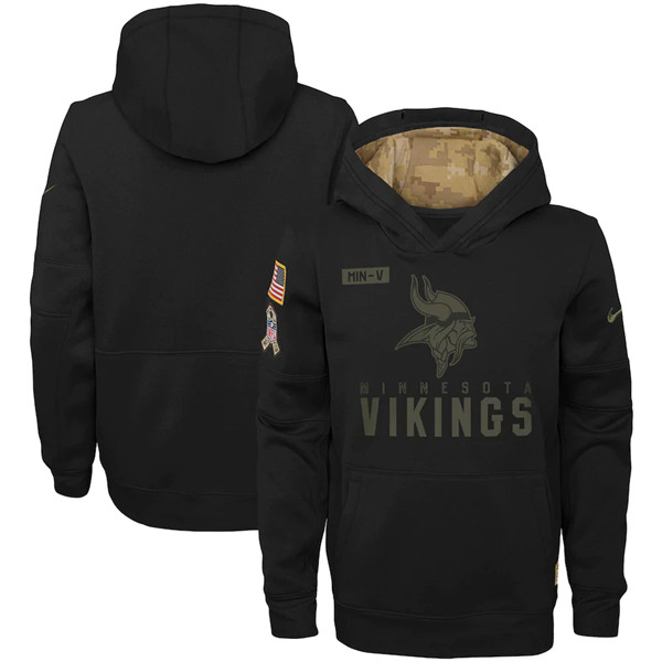 Youth Minnesota Vikings Black Salute To Service Sideline Performance Pullover Hoodie 2020